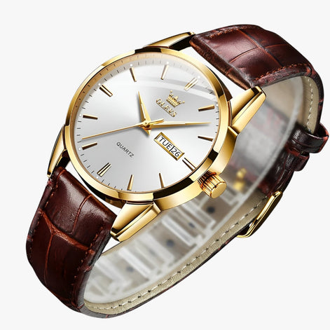 Herren Armbanduhr mit Lederarmband und Quarzwerk