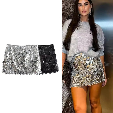 Pailletten Minirock mit hoher Taille für Damen – Luméa
