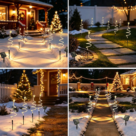 Solar LED Weihnachtsbaum Gartenbeleuchtung im Spiraldesign, 4er-Set mit 8 Lichtmodi – Spiralora