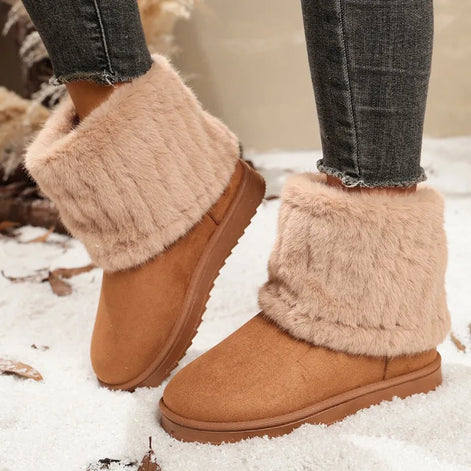 Damen Winterstiefeletten aus Wildleder mit Plüschfutter und Rippbund – Suvelina