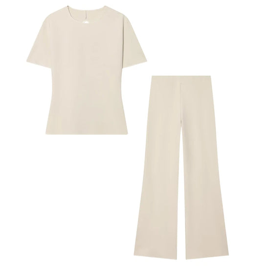 Damen-Zweiteiler mit Kurzarmshirt und Schlaghose – Elanique