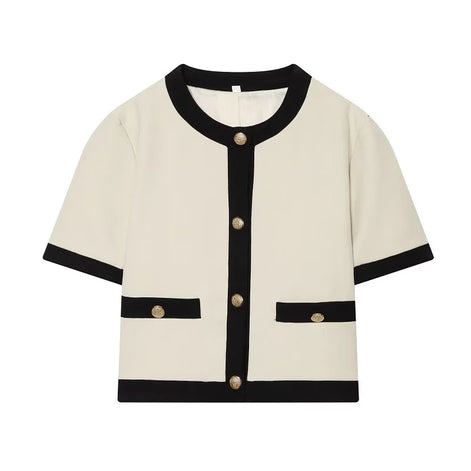 Damen Kurzarm Blazer mit Knopfleiste und Rundhalsausschnitt Velmisse