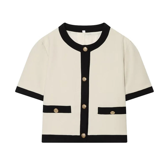 Damen Kurzarm Blazer mit Knopfleiste und Rundhalsausschnitt Velmisse