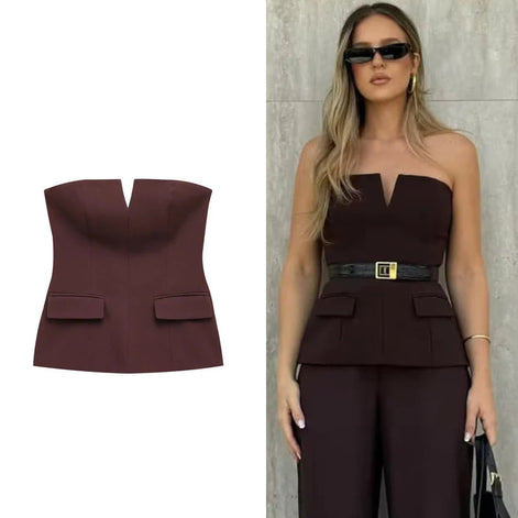 Damen Schulterfreies Crop Top mit Rückenfreiem Design – Soléa