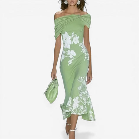 Mirella Damen Kleid mit Off-Shoulder-Ausschnitt und Blumenmuster
