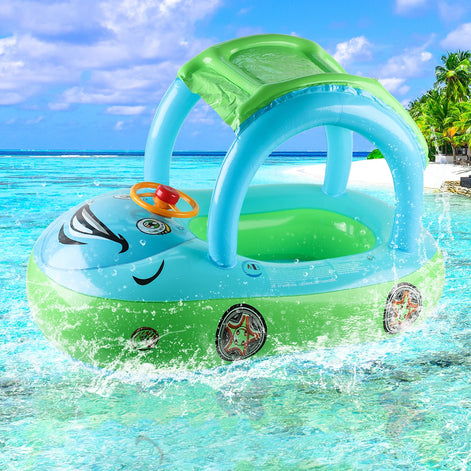 Carmello Aufblasbarer Kinder Schwimmring mit Auto-Design und Sonnendach