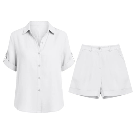 Marivelle Damen Zweiteiler mit Bluse und Shorts aus Baumwollmischung