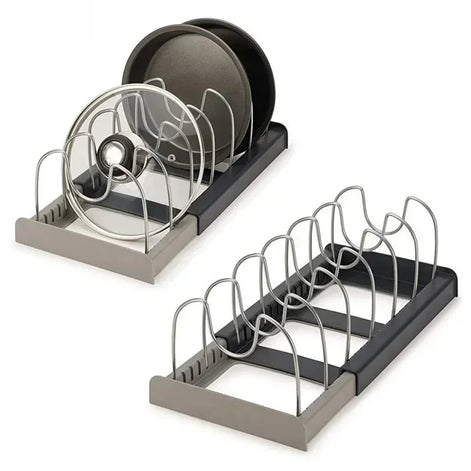 FlexStore Topf- und Pfannenhalter – Ausziehbar mit 6 Trennern und Deckelhalter