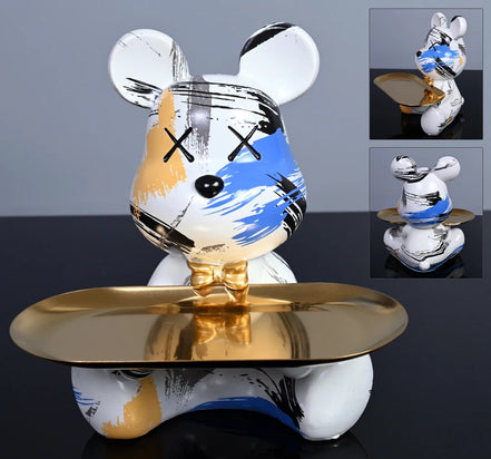 Arden Dekofigur – Bärenskulptur mit Ablageschale aus Kunstharz