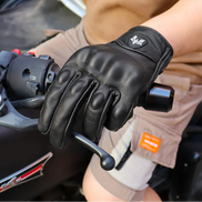 Virexon Leder Motorradhandschuhe mit Touchfunktion und Knöchelschutz