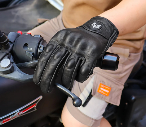Virexon Leder Motorradhandschuhe mit Touchfunktion und Knöchelschutz