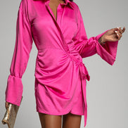 Talmera Damen Wickel Hemdblusenkleid mit Bindegürtel