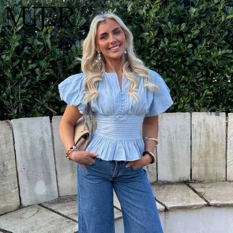 Liora Damen Bluse mit Volantärmeln