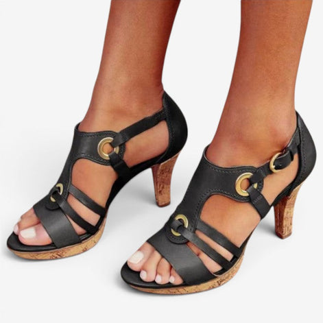 Elviera Damen Sandalen mit Absatz und Schnallenriemen