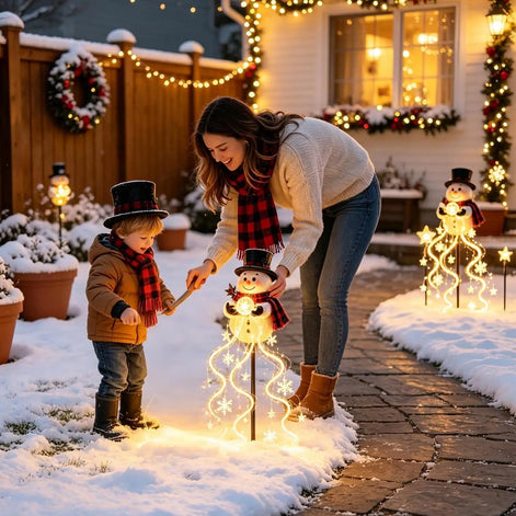 Solar LED Schneemann Gartenstecker mit Lichterkette – Schnevella
