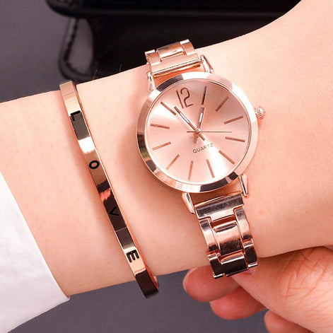 Damen Quarz-Armbanduhr mit Edelstahlarmband im 2er-Set