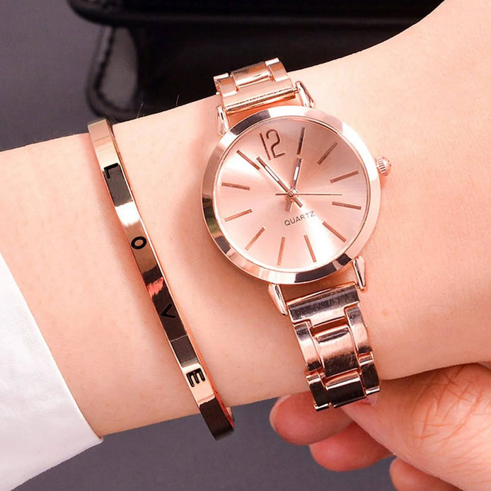 Damen Quarz-Armbanduhr mit Edelstahlarmband im 2er-Set