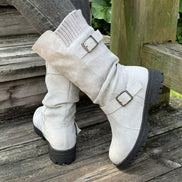 Damen Winterstiefel mit Schnallen und Strickbund – Velmoria