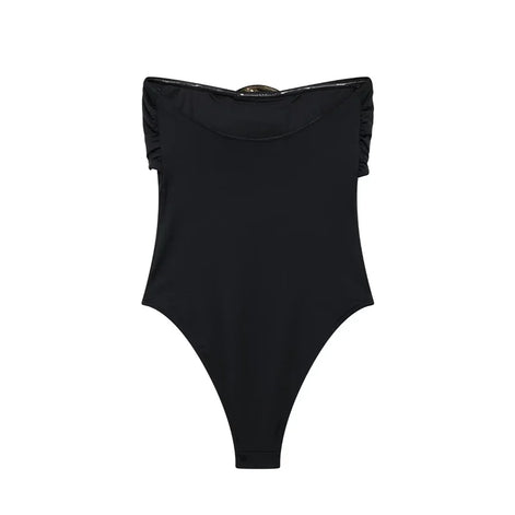 Schulterfreier Damen-Body mit Schleifendetail – Veloura