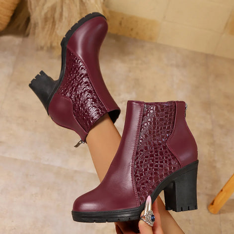 Rovena Damen Mid-Calf Boots mit Reißverschluss und Blockabsatz
