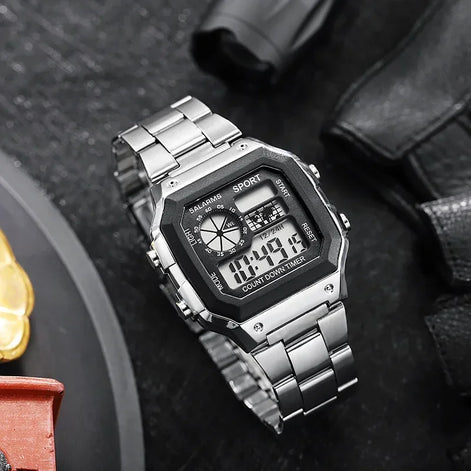 Varston Digitaluhr – Unisex-Modell mit Digitalanzeige und Edelstahlarmband