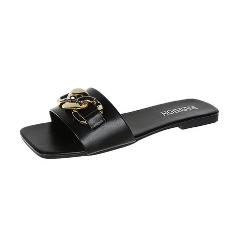 Damen-Sandalen mit Metallkette und flacher Sohle – Auréline