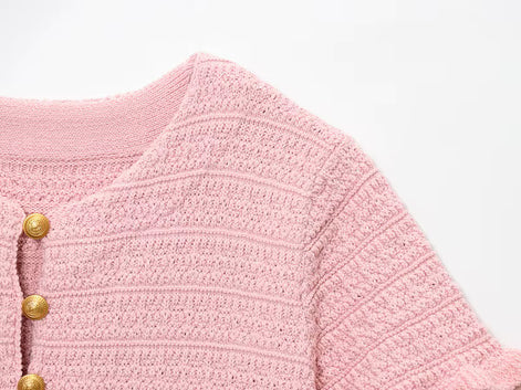 Kurzarm Strickcardigan mit Knopfleiste für Damen – LioraBelle