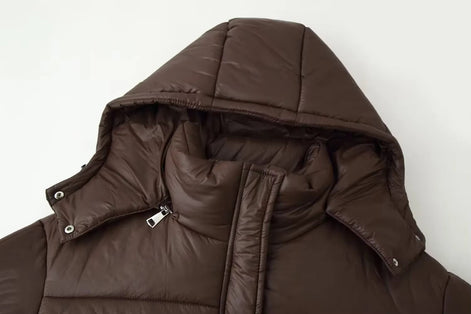 Damen Steppjacke mit Kapuze, Oversized-Passform und Reißverschluss – Quilvara
