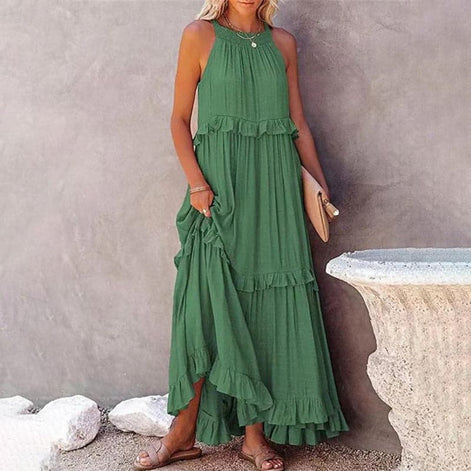 Calindra Ärmelloses Maxikleid mit Smock-Oberteil und Volantrock