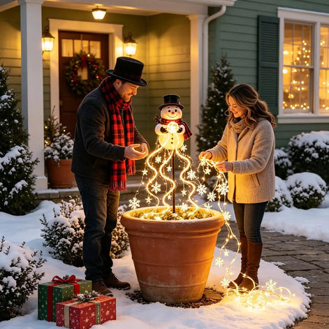 Solar LED Schneemann Gartenstecker mit Lichterkette – Schnevella