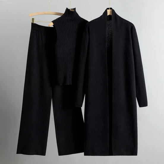 Selviora 3-teiliges Set mit Mantel Hose und Pullover in lockerer Passform für Alltag und Freizeit