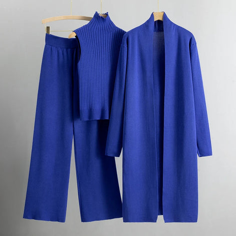 Selviora 3-teiliges Set mit Mantel Hose und Pullover in lockerer Passform für Alltag und Freizeit
