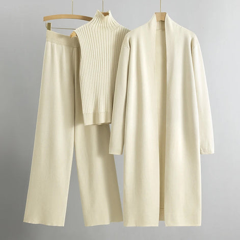 Selviora 3-teiliges Set mit Mantel Hose und Pullover in lockerer Passform für Alltag und Freizeit