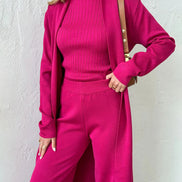 Selviora 3-teiliges Set mit Mantel Hose und Pullover in lockerer Passform für Alltag und Freizeit