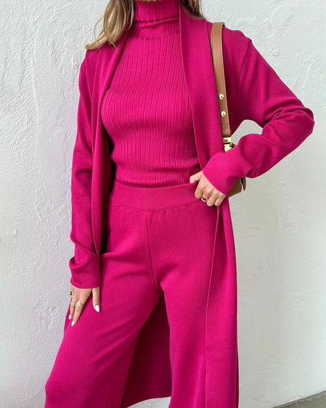 Selviora 3-teiliges Set mit Mantel Hose und Pullover in lockerer Passform für Alltag und Freizeit