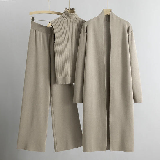 Selviora 3-teiliges Set mit Mantel Hose und Pullover in lockerer Passform für Alltag und Freizeit