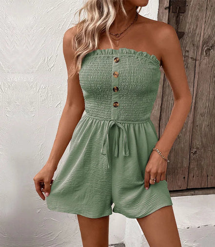 Bravelle Bandeau Jumpsuit mit Knopfleiste