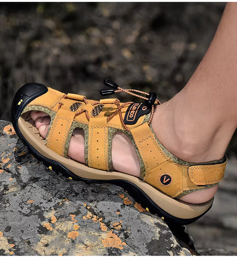 Veltrano Herren Ledersandalen mit Klettverschluss