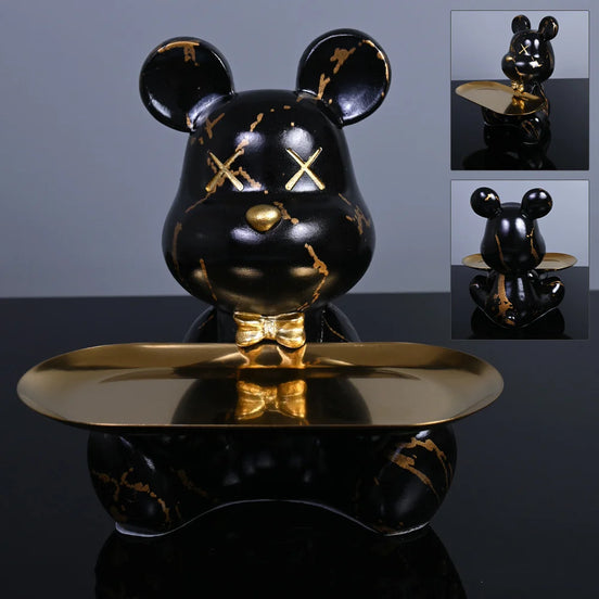 Arden Dekofigur – Bärenskulptur mit Ablageschale aus Kunstharz