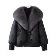 Damen Winterjacke mit Knopfleiste, Stehkragen und lockerer Passform – Elvoria