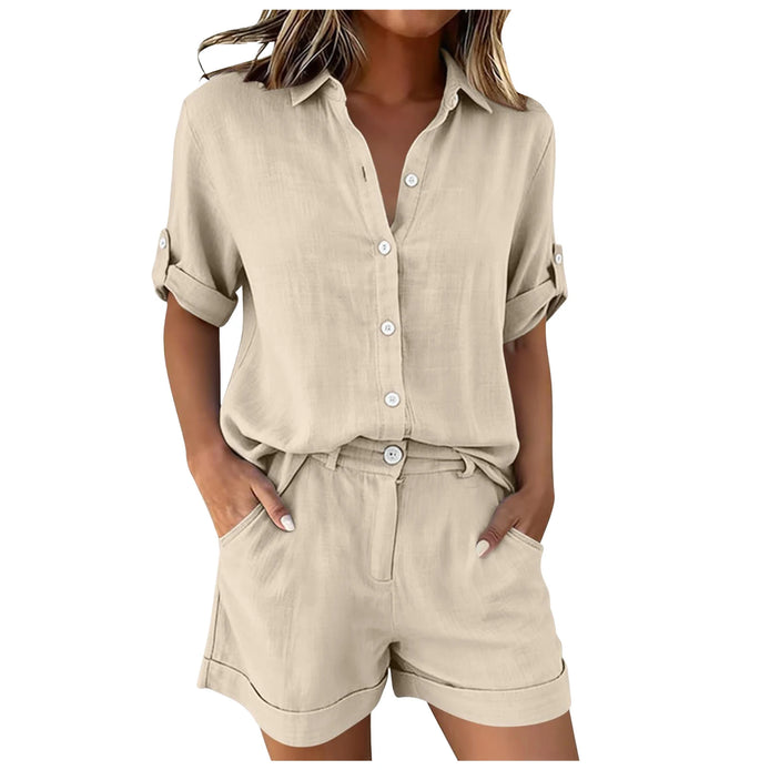 Marivelle Damen Zweiteiler mit Bluse und Shorts aus Baumwollmischung