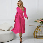 Selmoria Midi Kleid mit V-Ausschnitt und Bindegürtel