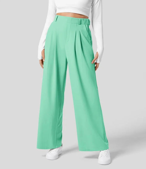 Velmoria Damen Karohose mit weitem Bein und hoher Taille