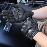 Virexon Leder Motorradhandschuhe mit Touchfunktion und Knöchelschutz