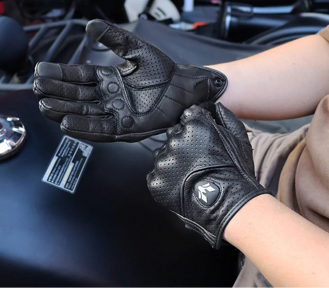 Virexon Leder Motorradhandschuhe mit Touchfunktion und Knöchelschutz