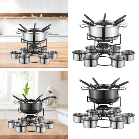 Culvion Fondue-Set – Edelstahl-Schmelztopf mit Teelichtbetrieb