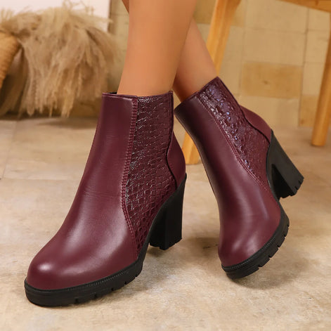 Rovena Damen Mid-Calf Boots mit Reißverschluss und Blockabsatz