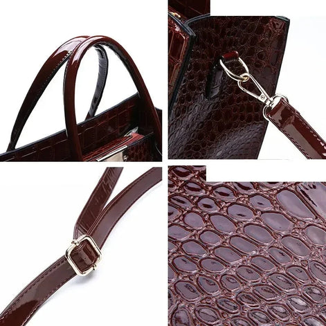 Damen Tote Bag aus PU mit Kroko-Prägung und Reißverschluss
