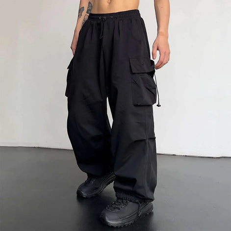 Varento Cargo Hose mit geradem Schnitt und Kordelzug – Freizeit Hose mit Taschen