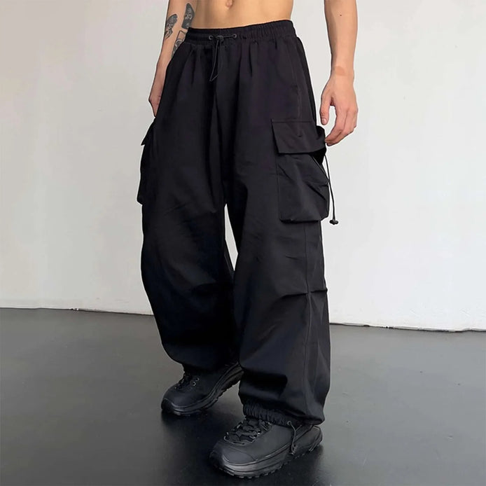 Varento Cargo Hose mit geradem Schnitt und Kordelzug – Freizeit Hose mit Taschen